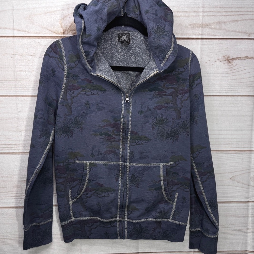 Lucky Brand Dungarees America Y2K Med Full Zip Hoodie Bonsai Tree Blue Purple